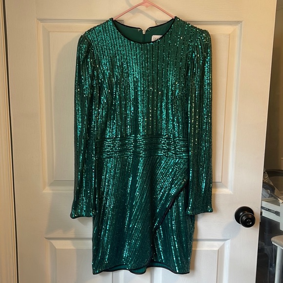 Saylor Rizzo Jade Teal Green Sequin Long Sleeve Cocktail Dress l Size Large - Picture 4 of 5
